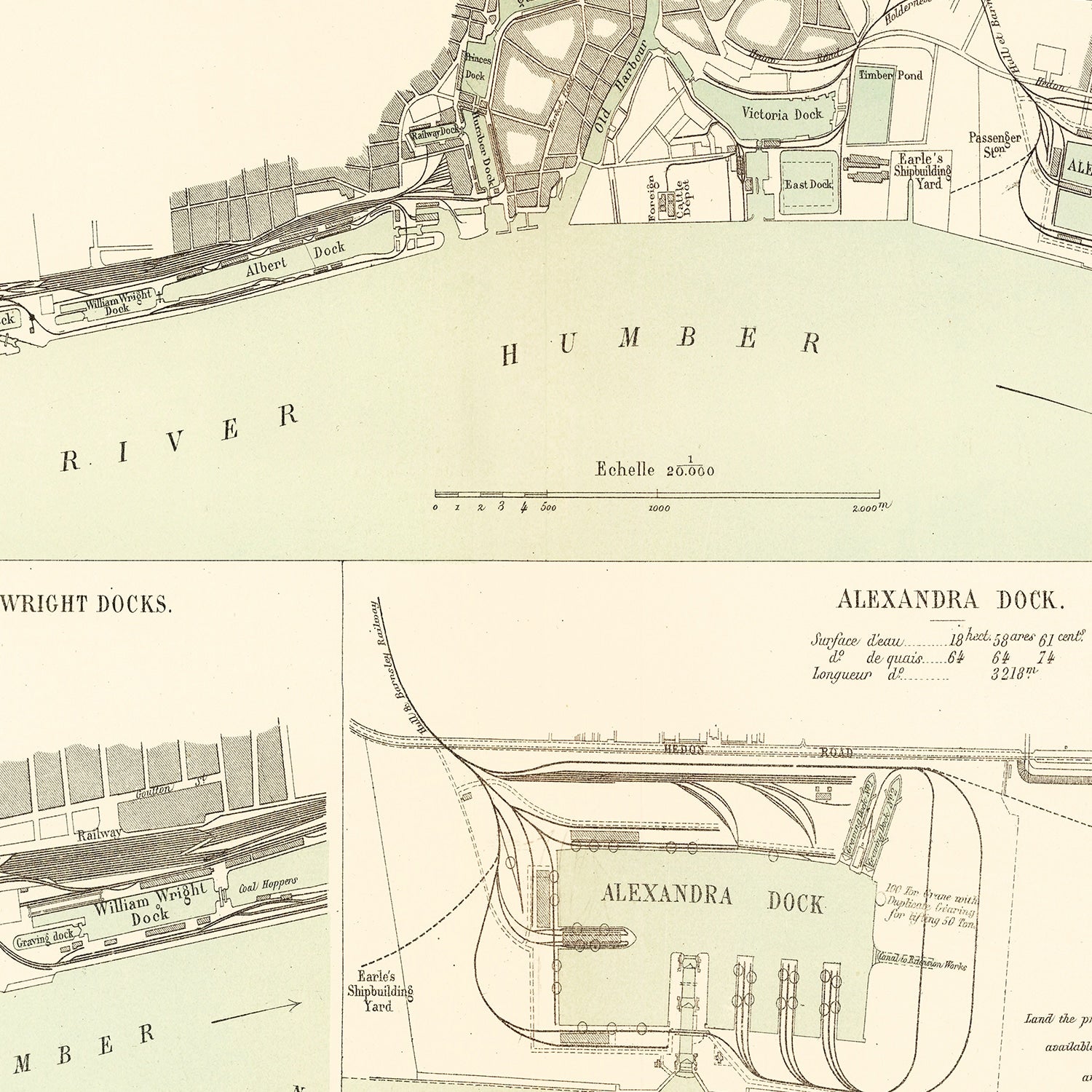 Vintage Map of Hull, England 1885