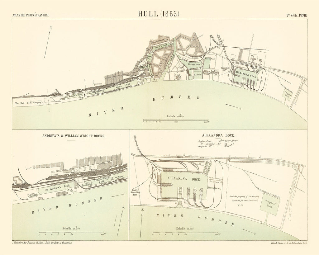 Vintage Map of Hull, England 1885