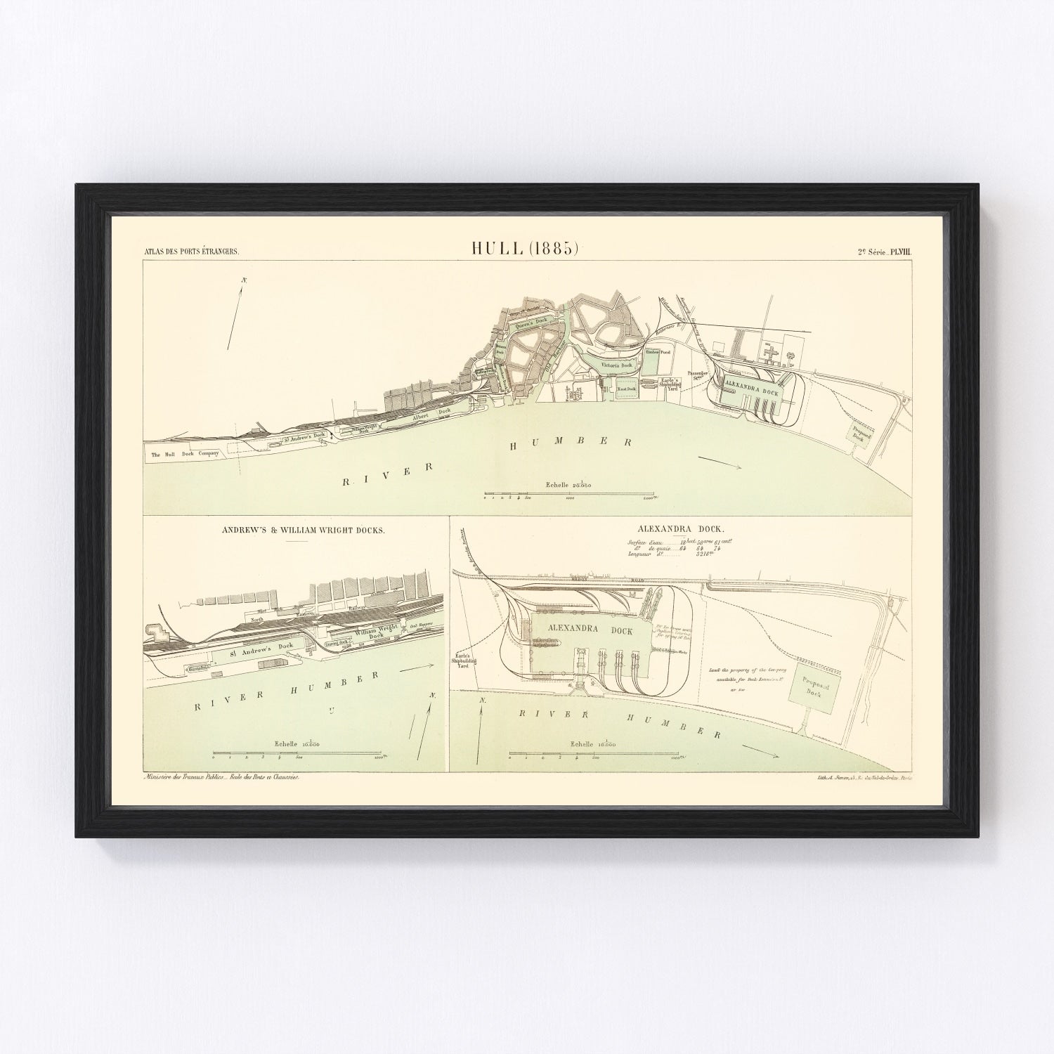 Vintage Map of Hull, England 1885