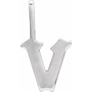 14K White Gold Gothic Initial V Charm/Pendant