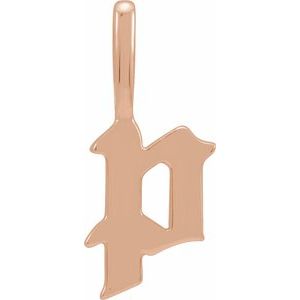 14K Rose Gold Gothic Initial P Charm/Pendant