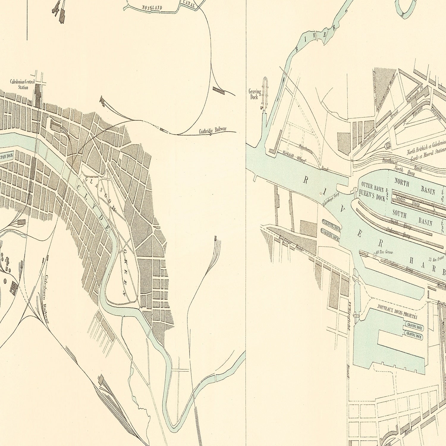 Vintage Map of Glasgow, England 1886