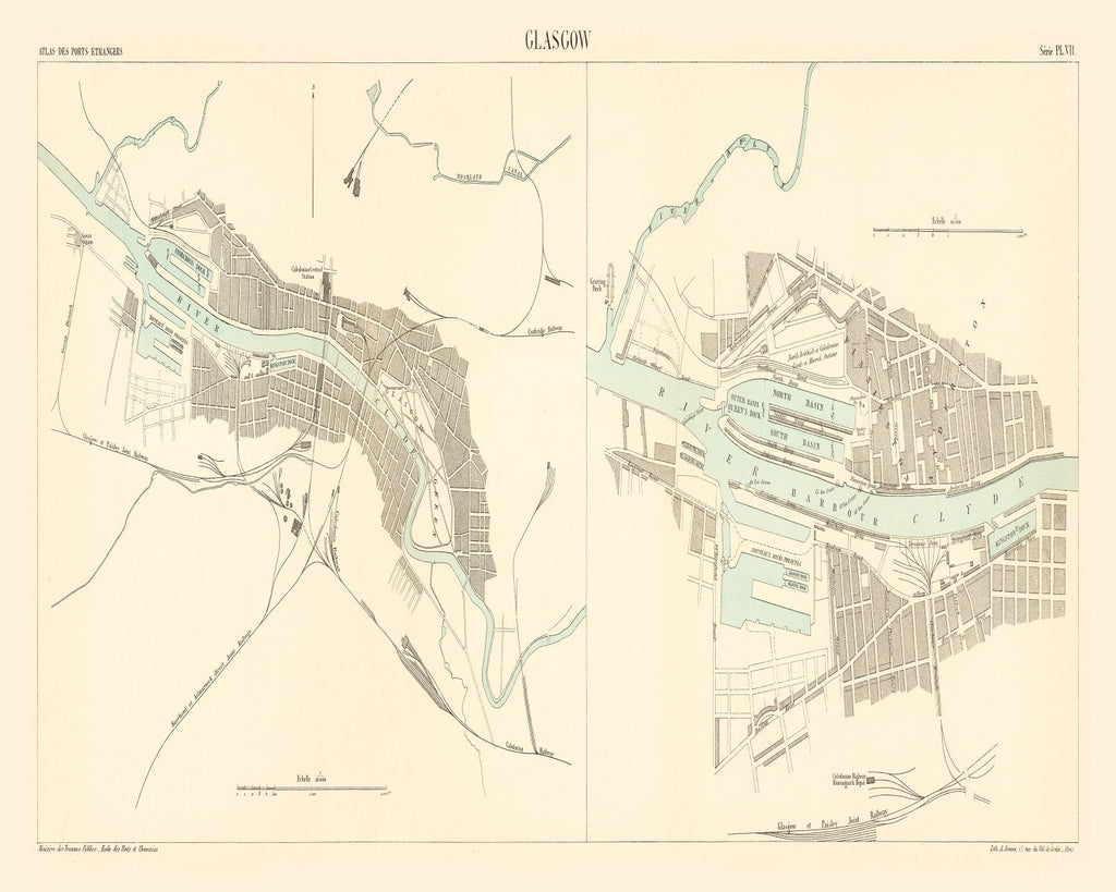 Vintage Map of Glasgow, England 1886