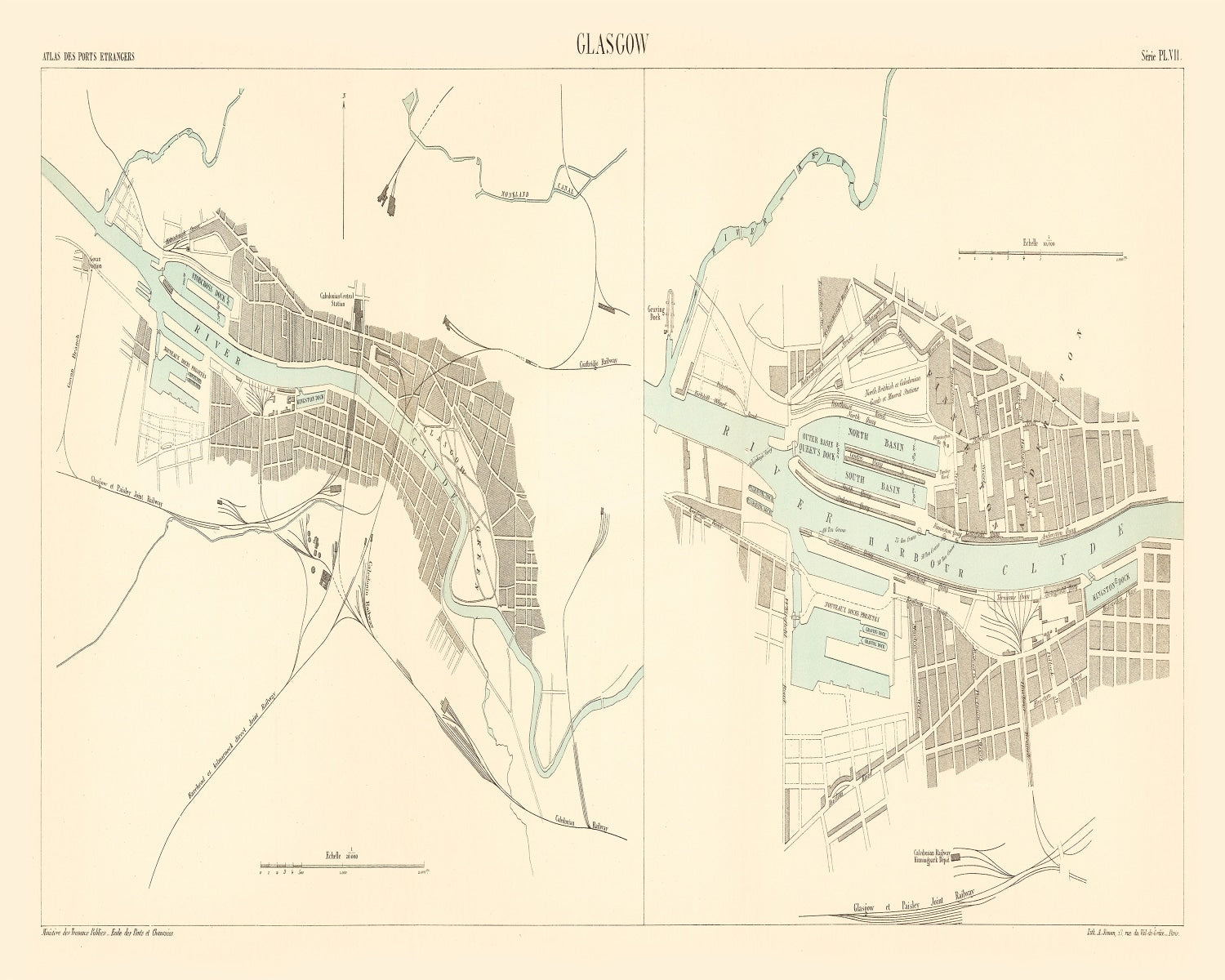 Vintage Map of Glasgow, England 1886