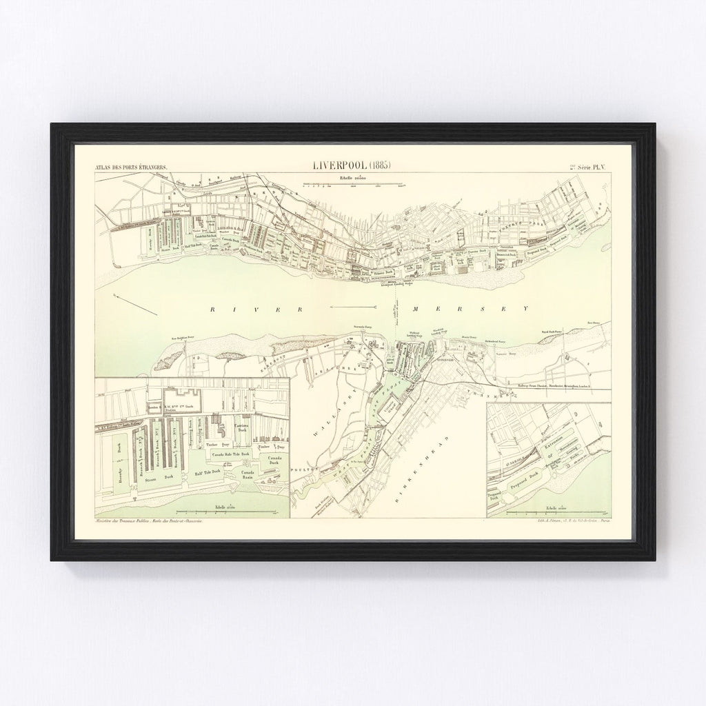 Vintage Map of Liverpool, England 1885