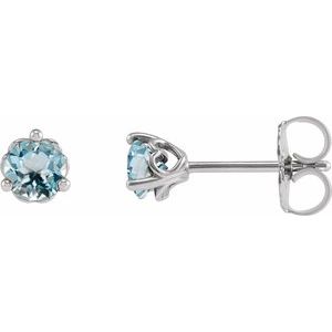 Platinum 3 mm Natural Sky Blue Topaz Earrings