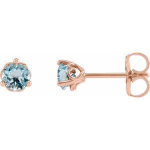 14K Rose Gold 4 mm Natural Sky Blue Topaz Earrings
