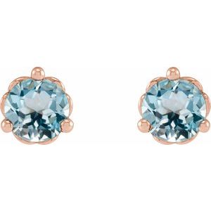 14K Rose Gold 3 mm Natural Sky Blue Topaz Earrings – image 2