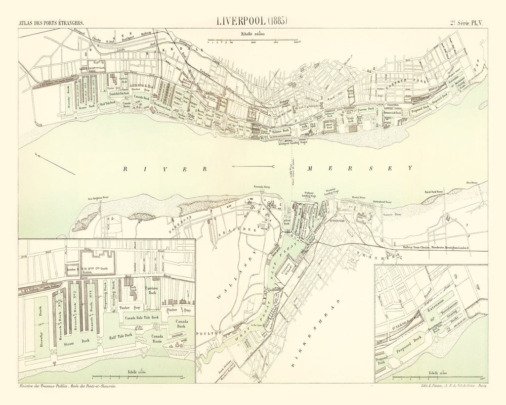 Vintage Map of Liverpool, England 1885