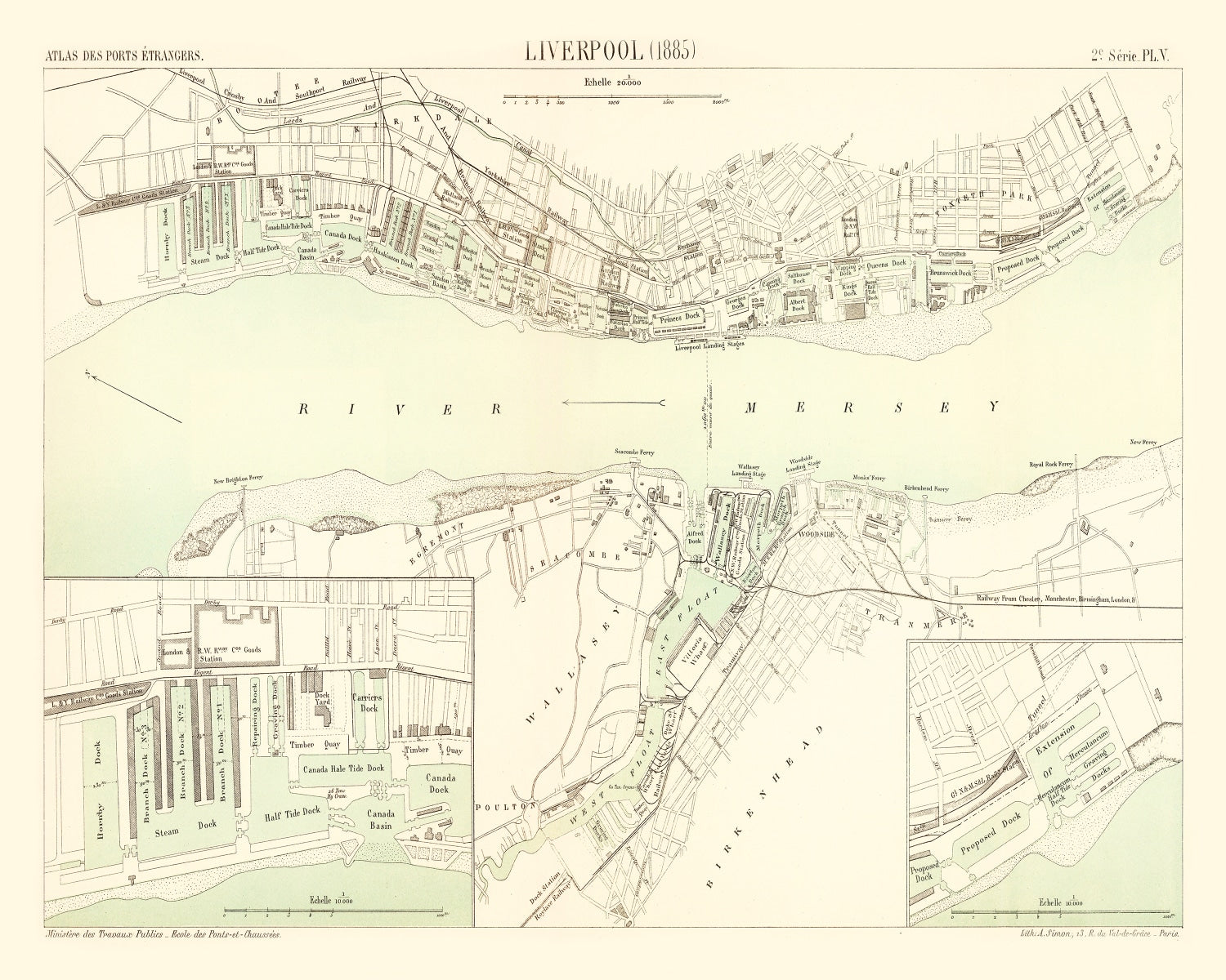 Vintage Map of Liverpool, England 1885