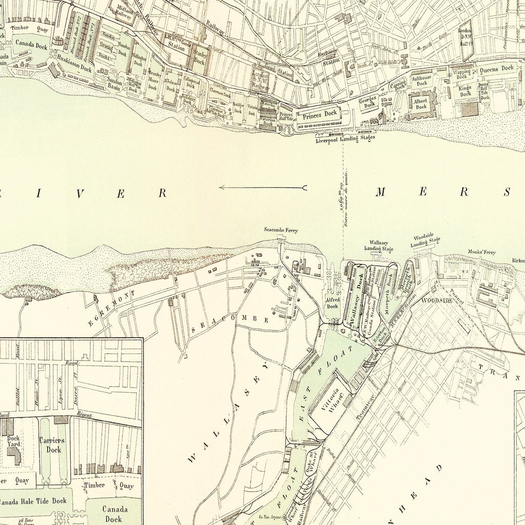 Vintage Map of Liverpool, England 1885