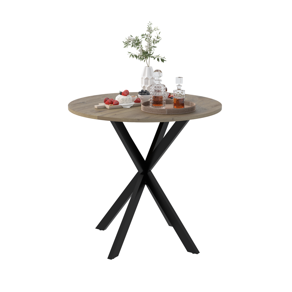 31.5 Inch Round Dining Table, Small Circle Kitchen Table with Metal Black Legs for 2-4 people,Modern Dining Room Table, Brown (only table)
