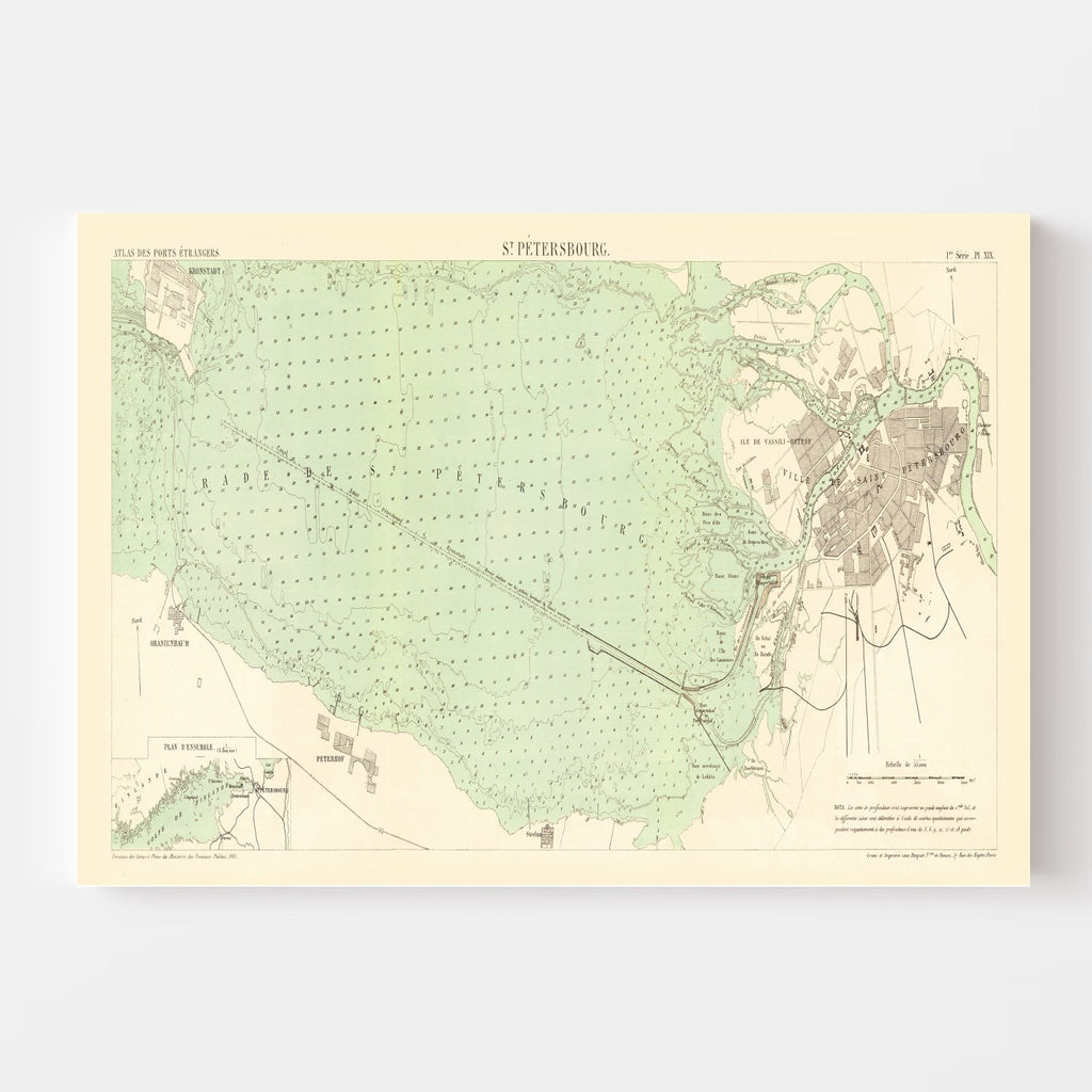 Vintage Map of Saint Petersburg, Russia 1884