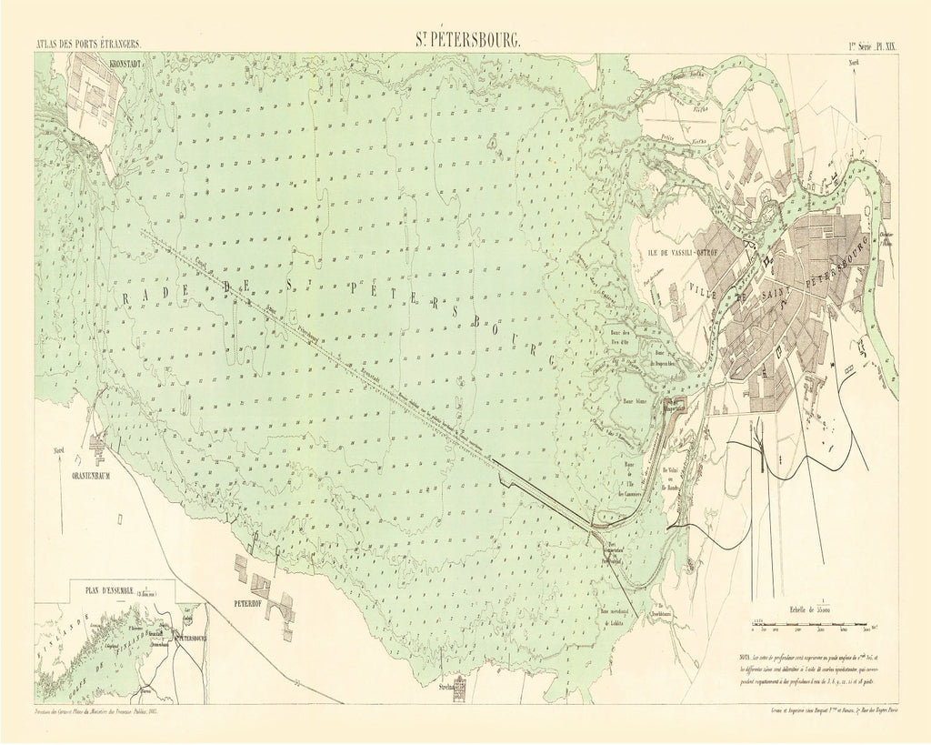 Vintage Map of Saint Petersburg, Russia 1884