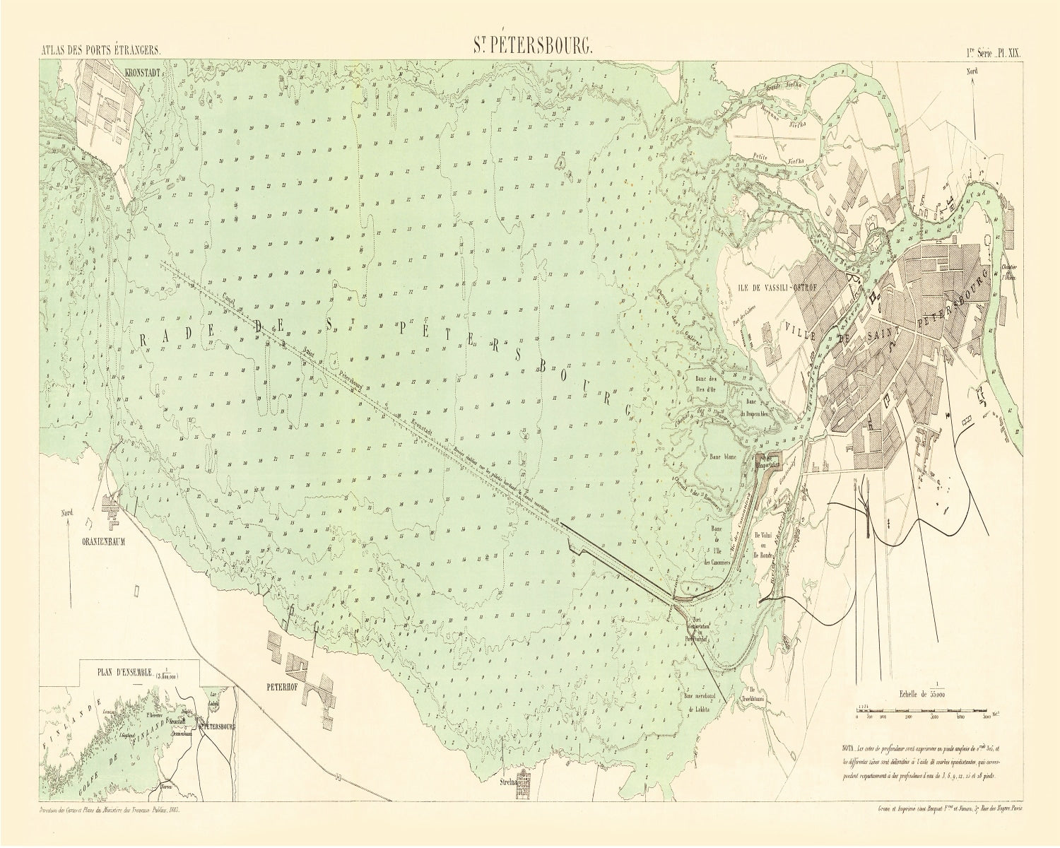 Vintage Map of Saint Petersburg, Russia 1884