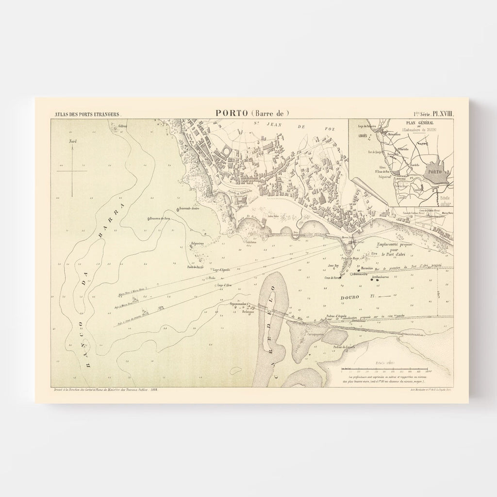 Vintage Map of Porto, Portugal 1884
