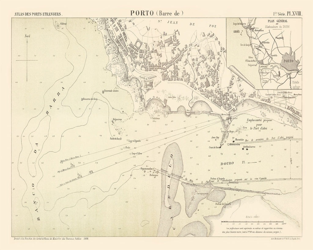 Vintage Map of Porto, Portugal 1884