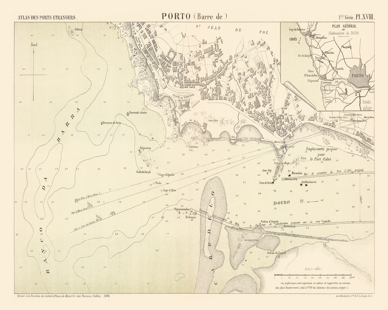 Vintage Map of Porto, Portugal 1884