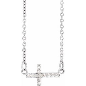 Platinum .05 CTW Natural Diamond Sideways Cross 16-18" Necklace