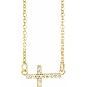 14K Yellow Gold .05 CTW Natural Diamond Sideways Cross 16-18" Necklace