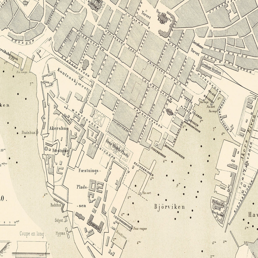 Vintage Map of Copenhagen, Denmark 1884