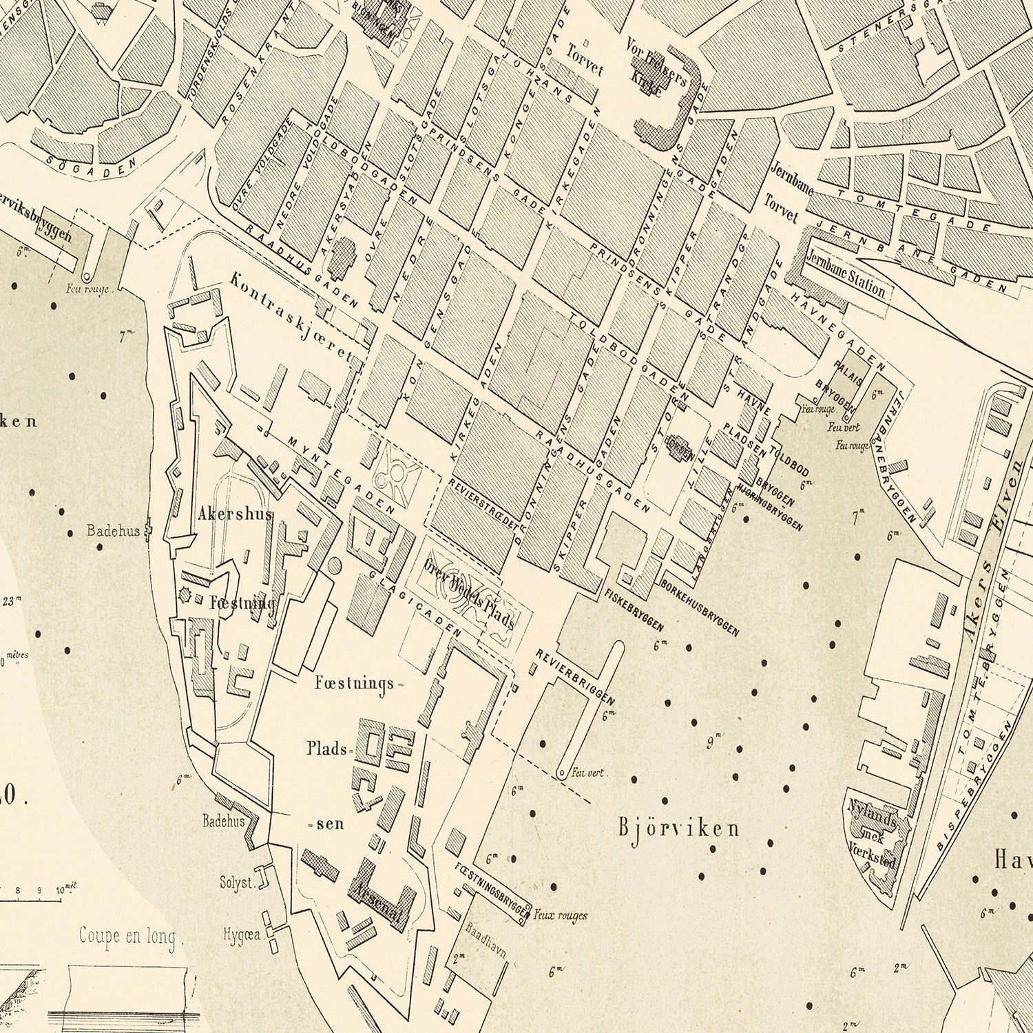 Vintage Map of Copenhagen, Denmark 1884