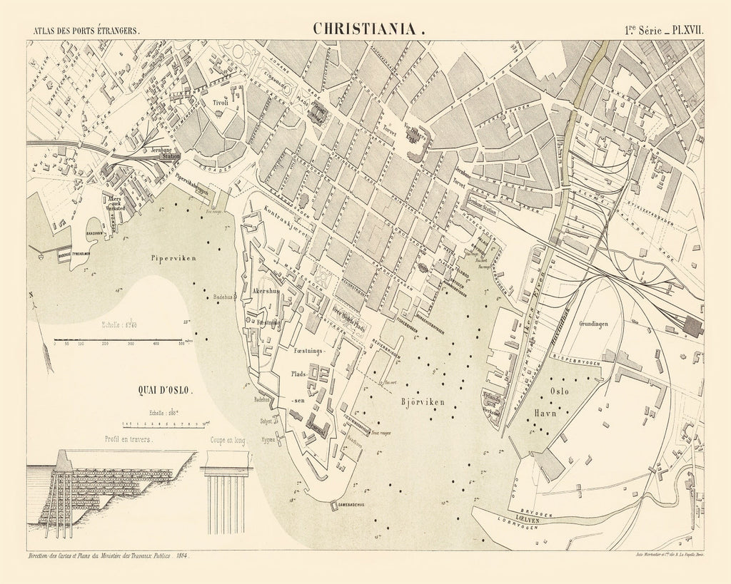 Vintage Map of Copenhagen, Denmark 1884