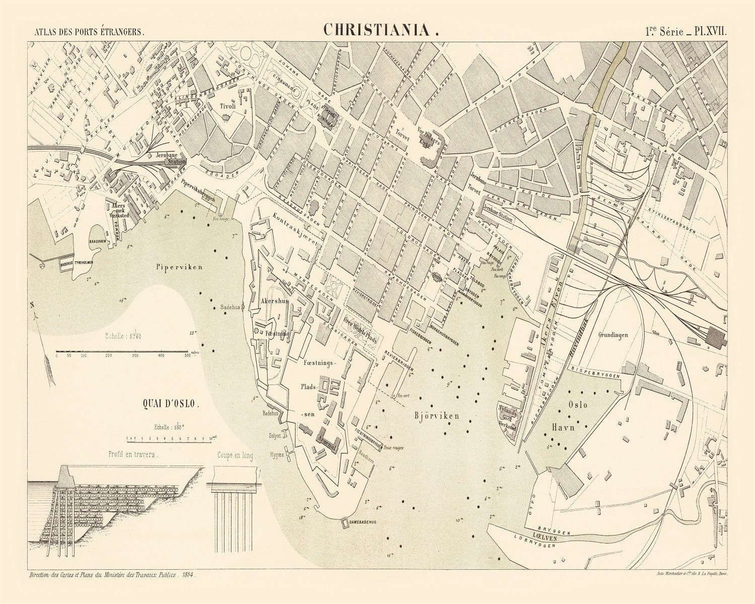 Vintage Map of Copenhagen, Denmark 1884