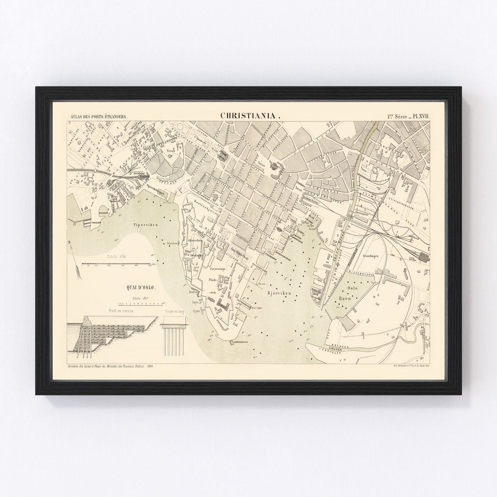 Vintage Map of Copenhagen, Denmark 1884