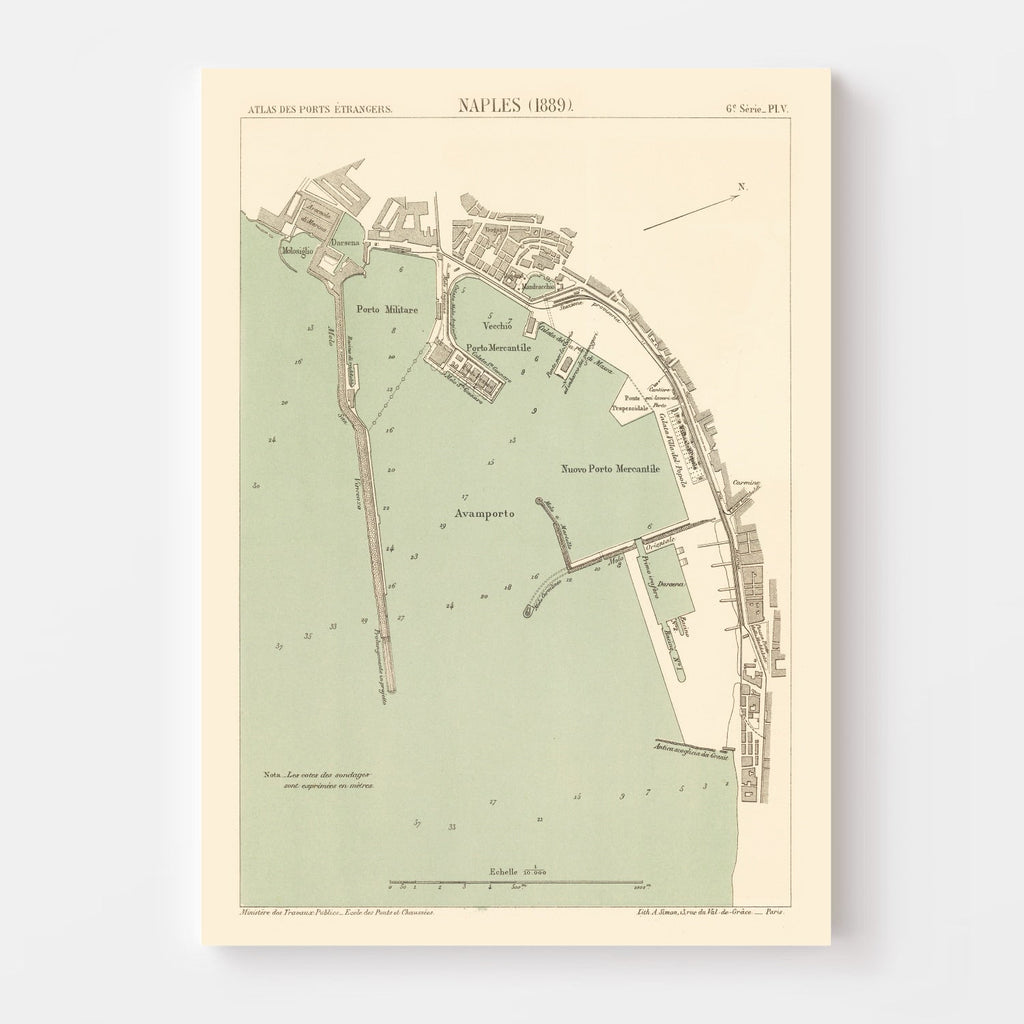 Vintage Map of Naples, Italy 1889