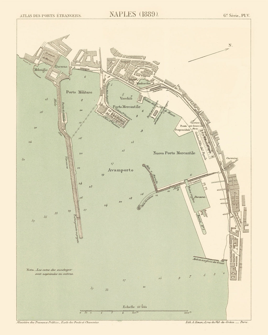 Vintage Map of Naples, Italy 1889
