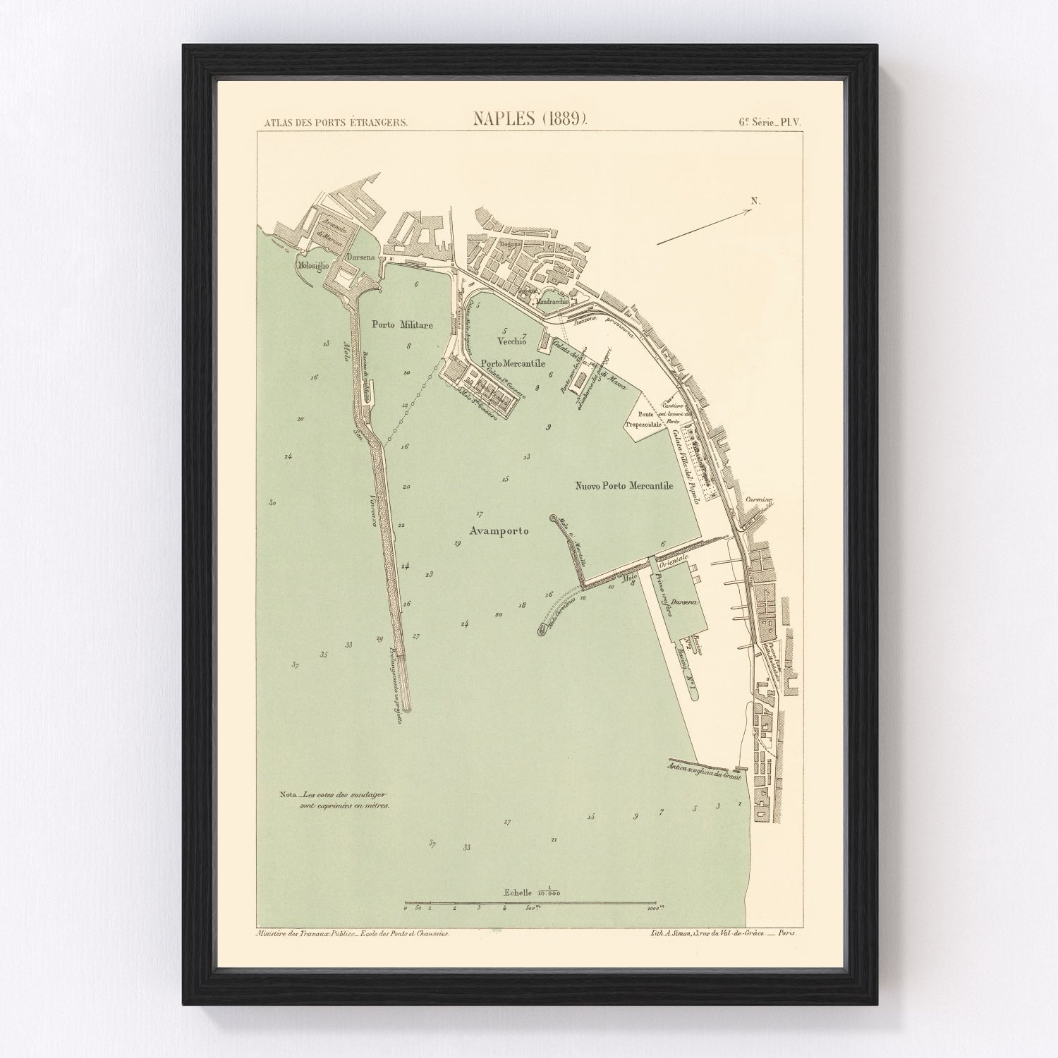 Vintage Map of Naples, Italy 1889
