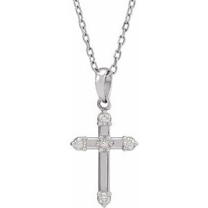 14K White Gold .07 CTW Natural Diamond Cross 16-18" Necklace