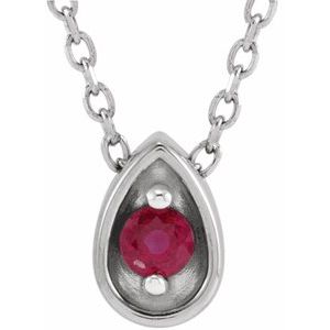 Platinum 2 mm Natural Ruby Teardrop 16-18" Necklace