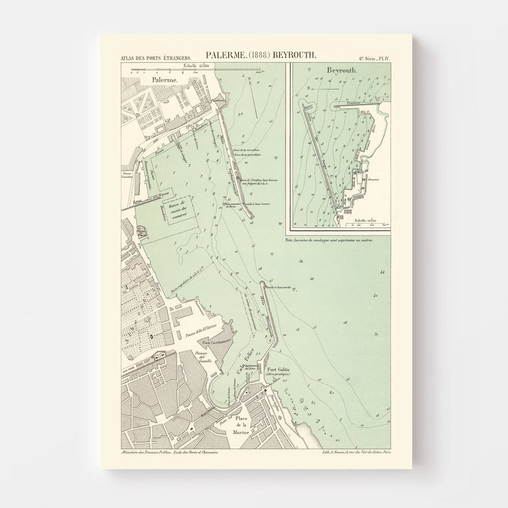 Vintage Map of Palermo, Italy 1888