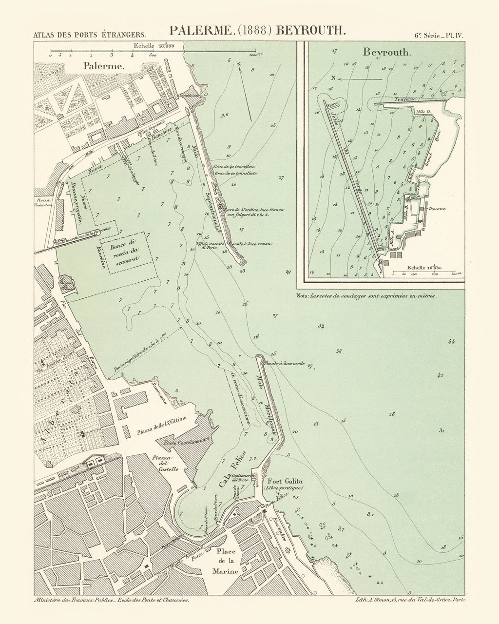 Vintage Map of Palermo, Italy 1888