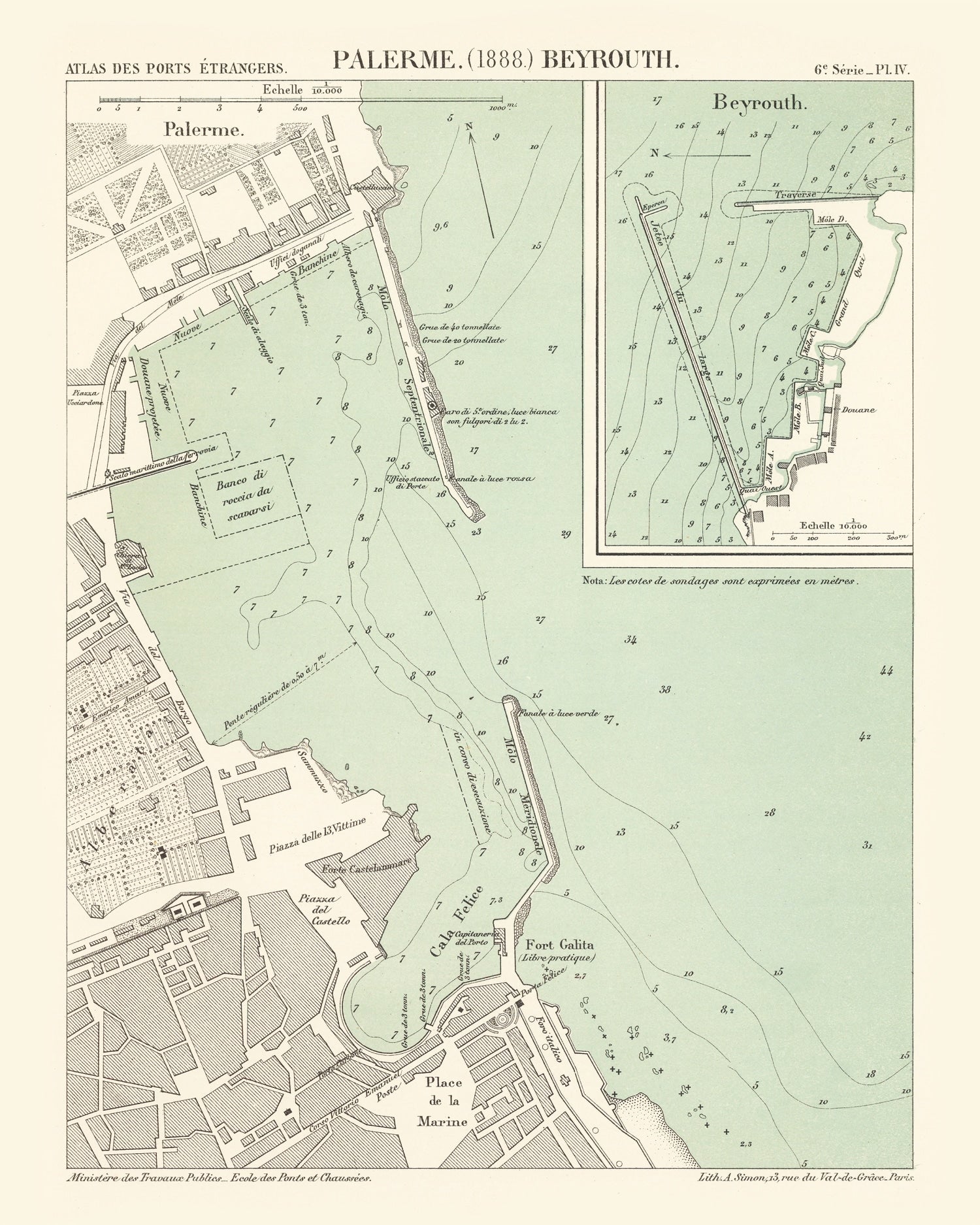 Vintage Map of Palermo, Italy 1888
