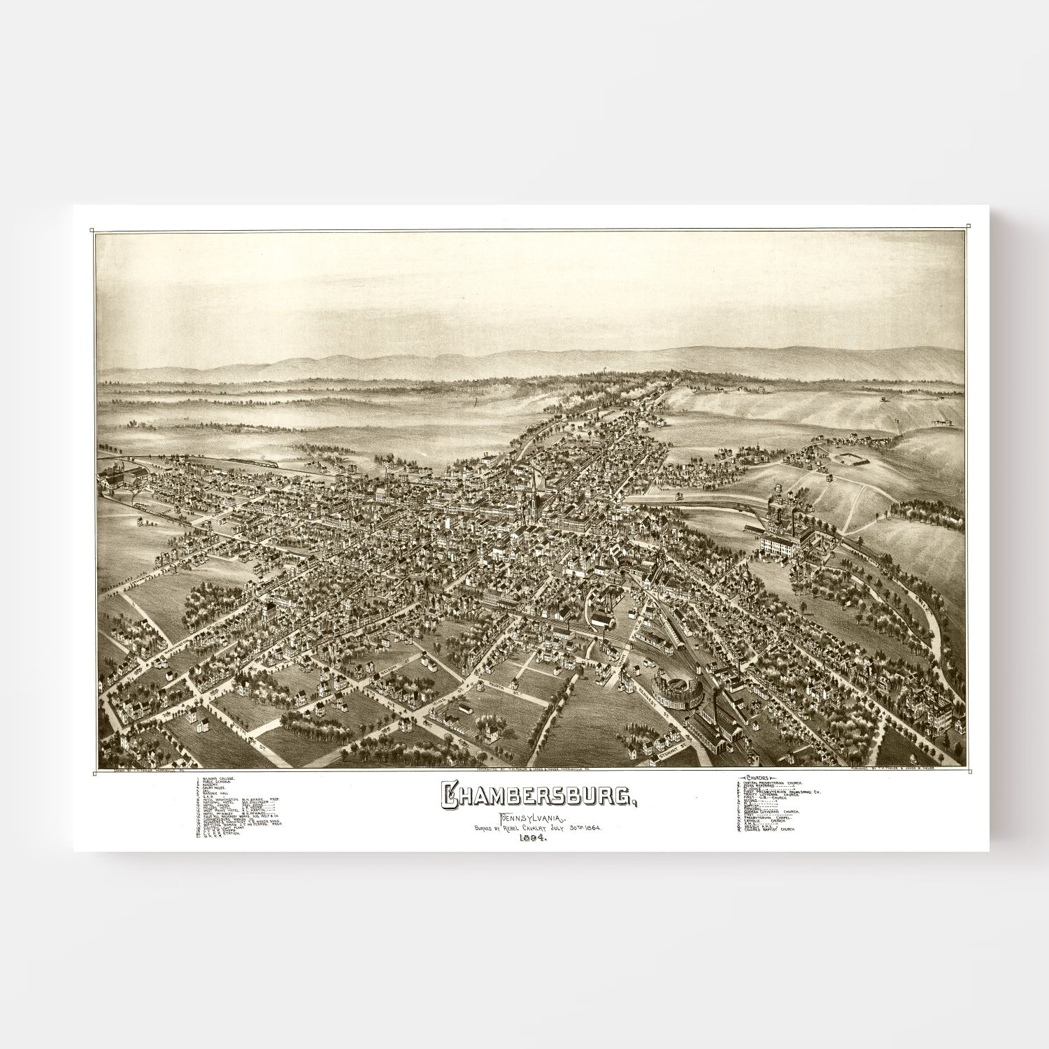 Vintage Map of Chambersburg, Pennsylvania 1885