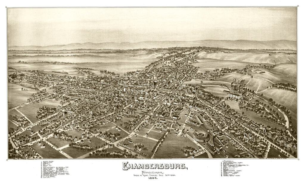 Vintage Map of Chambersburg, Pennsylvania 1885