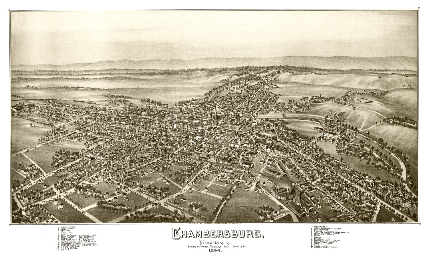 Vintage Map of Chambersburg, Pennsylvania 1885