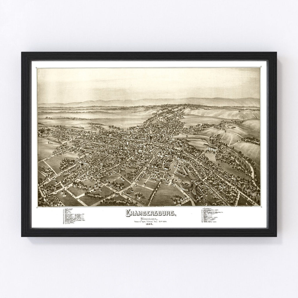 Vintage Map of Chambersburg, Pennsylvania 1885
