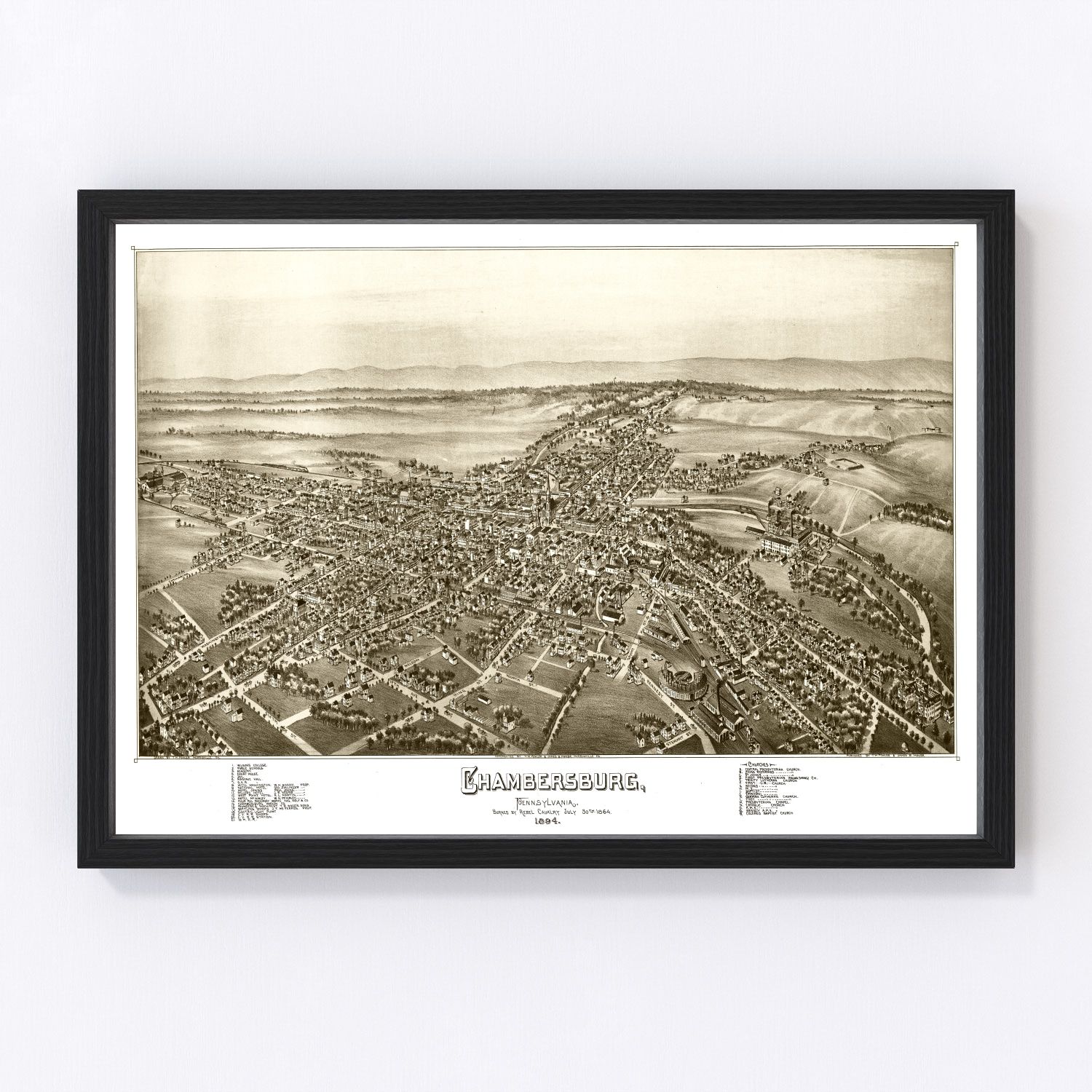 Vintage Map of Chambersburg, Pennsylvania 1885