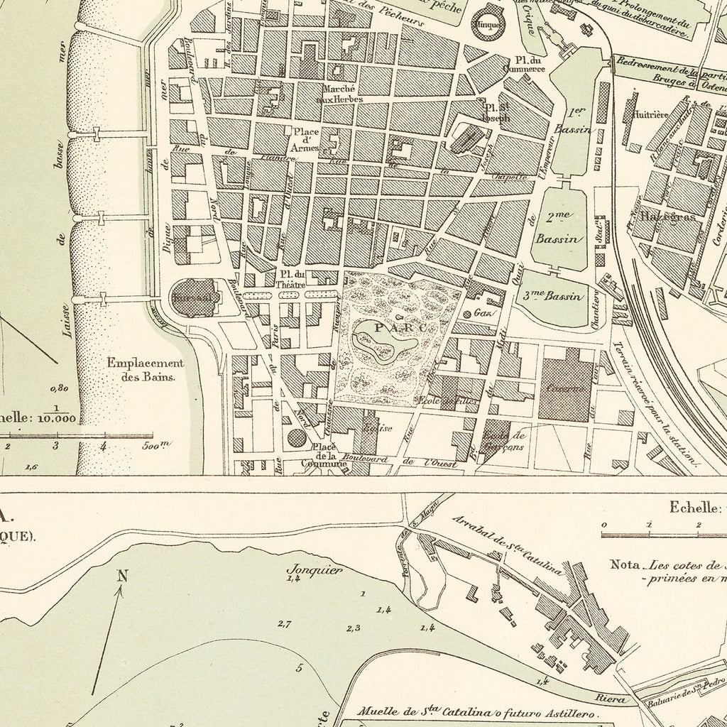 Vintage Map of Ostend, Belgium 1889