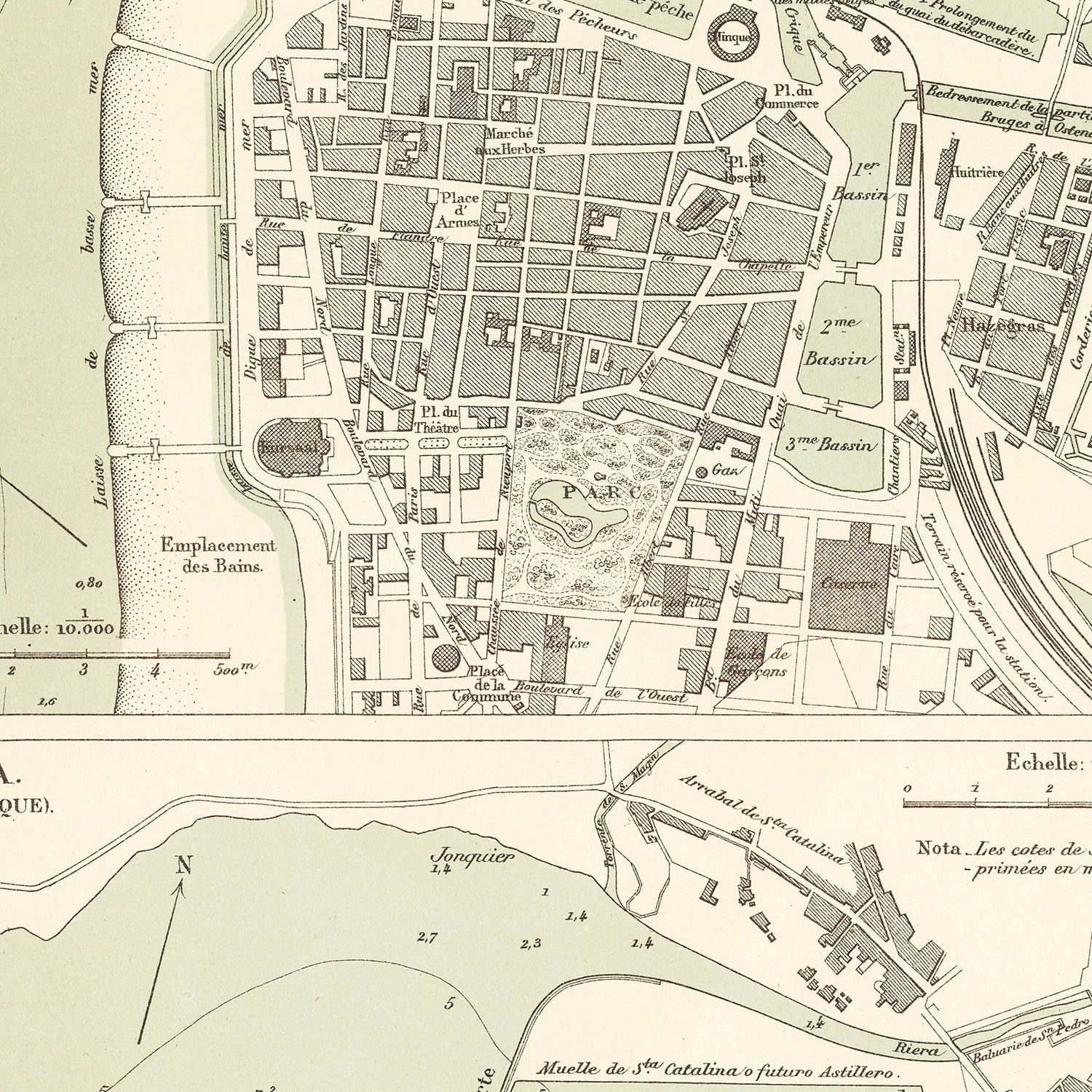 Vintage Map of Ostend, Belgium 1889