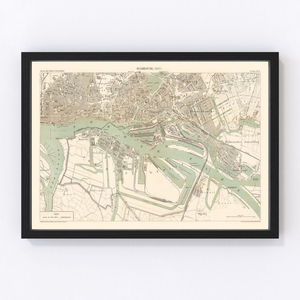 Vintage Map of Hamburg, Germany 1889