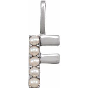 14K White Gold Cultured White Freshwater Pearl Initial F Charm/Pendant