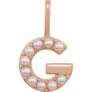 14K Rose Gold Cultured White Freshwater Pearl Initial G Charm/Pendant