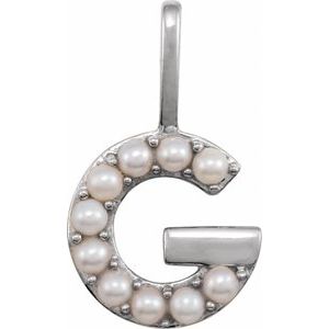 14K White Gold Cultured White Freshwater Pearl Initial G Charm/Pendant