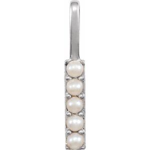 14K White Gold Cultured White Freshwater Pearl Initial I Charm/Pendant