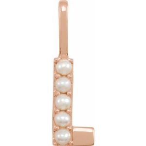 14K Rose Gold Cultured White Freshwater Pearl Initial L Charm/Pendant